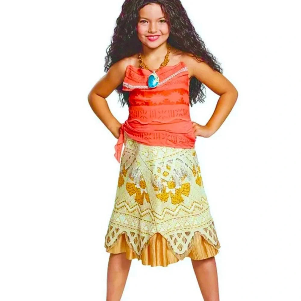Disney Moana Girls Costume Dress Red Top Grass Skirt Halloween Size XS (4/5)